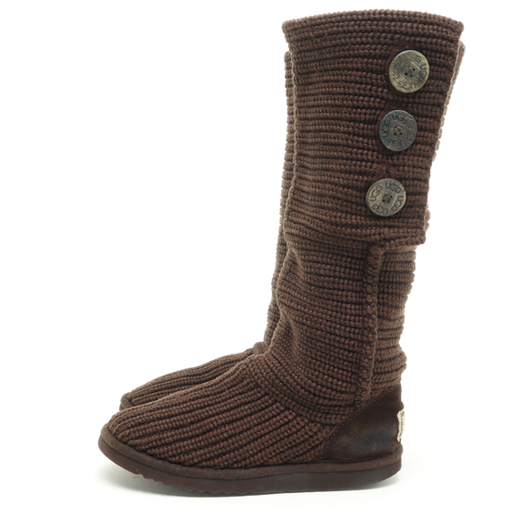 UGG Button Up Knit Boots Wool Blend Women 6 Brown - Picture 7 of 16